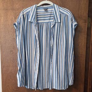 Eddie Bauer Blue and White Striped Button-Down Shirt